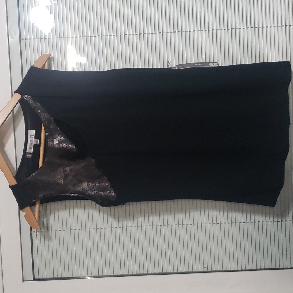 Jennifer Lopez Black Sequin Tank Top with Front Cut Out size S NWT